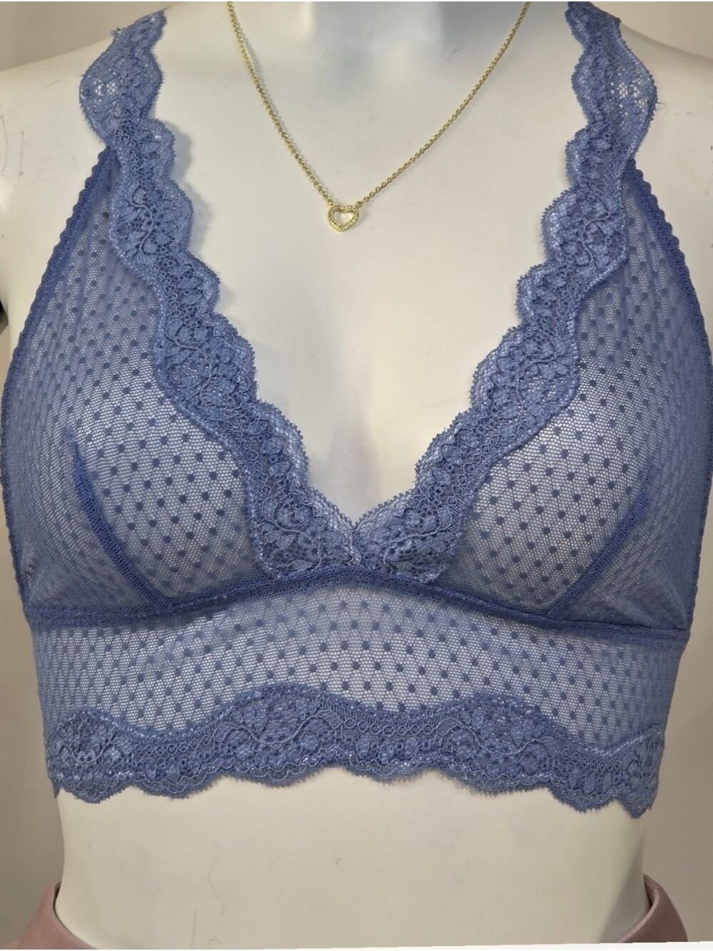 Free People Misty Blue Lace Mesh Longline Bralette XS Romantic Chic NWT - Picture 2 of 8